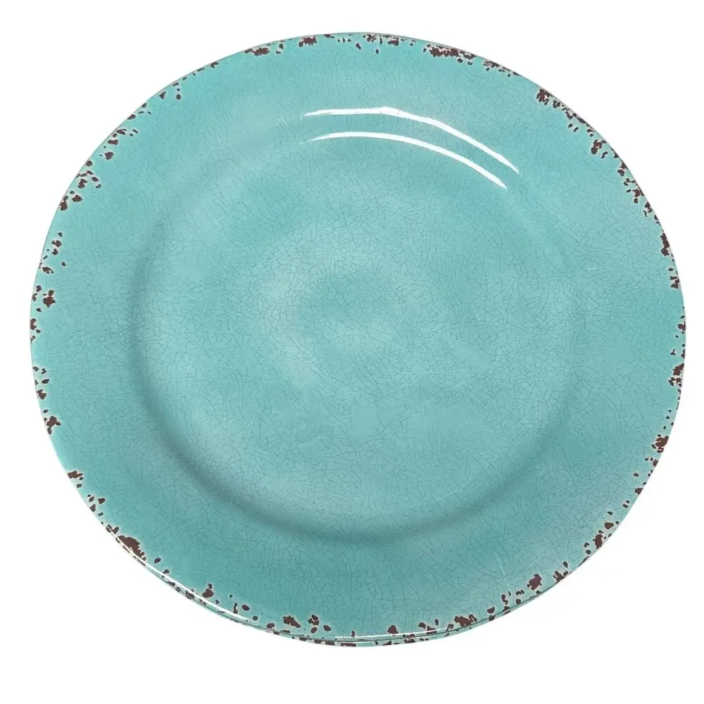 Cynthia Rowley Melamine Blue Rustic Crackle Scroll Dinner Plates 11